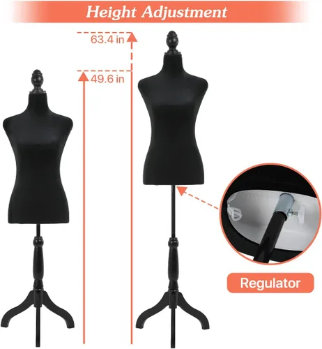 Miniatura 4 de Torso de maniquí femenino, soporte de maniquí con forma de vestido, cuerpo de maniquí ajustable de altura de 49.6 a 63.4 pulgadas, cuerpo de espuma