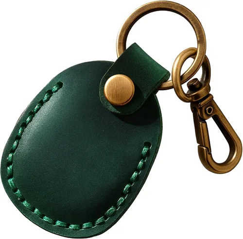 Miniatura 26 de Llavero de Airtag de cuero genuino, llavero portátil de Air tag con anillos para llaves, funda de cobertura oculta completa compatible con Airtag