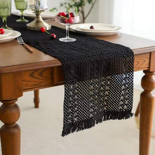 Miniatura 17 de Simple&Opulence - Camino de mesa de macramé estilo bohemio - 12 x 60 pulgadas, camino de mesa de algodón estilo granja con bordes trenzados