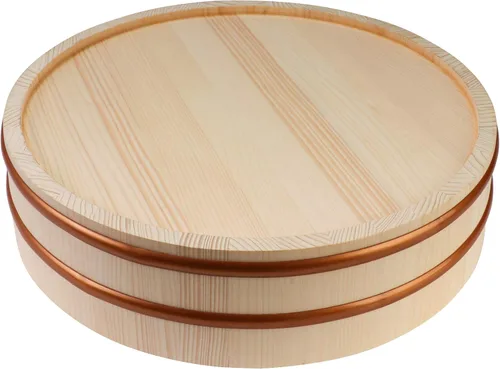 Miniatura 3 de Kichgather Tazón de arroz de madera para sushi con tapa Hangiri Sushi Oke Sushi Arroz Mezclador (13 pulgadas con tapa)