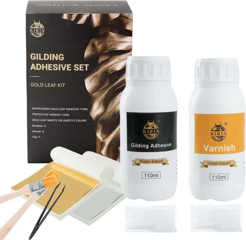 Miniatura 8 de Adhesivo dorado de 3.7 fl oz con kit de copos dorados de 0.18 oz – Resina epoxi a base de agua, adhesivo de hojas de metal dorado para lienzo