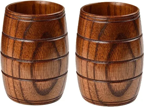 Taza de cerveza de madera con forma de barril de madera de 6.4 fl oz, taza de cerveza retro, jarra artesanal, para vino, café, té, cerveza, regalo,