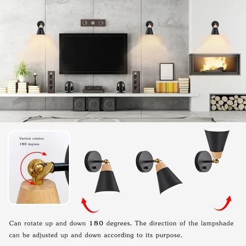 Miniatura 4 de Aplique de Pared con Pantalla de Metal, Interruptor de Encendido/Apagado, Lámpara Decorativa de Interior de Montaje en Pared con Brazo Articulado
