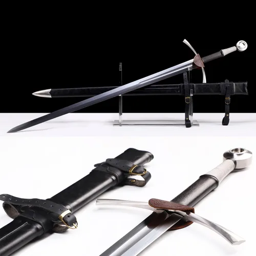 Miniatura 7 de Espada medieval occidental de 48 pulgadas, hoja de acero al manganeso 65, forjada a mano, espada real afilada con cinturón, para coleccionar