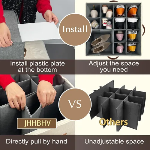 Miniatura 3 de Paquete de 1 organizador de zapatos para armario, contenedores de almacenamiento ajustables para zapatos, contenedores grandes plegables