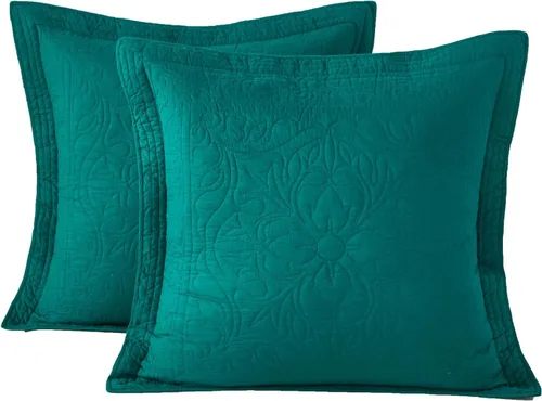 Miniatura 41 de WINLIFE Juego de 2 fundas de almohada acolchadas 100% algodón, estampado floral, tamaño King, color verde