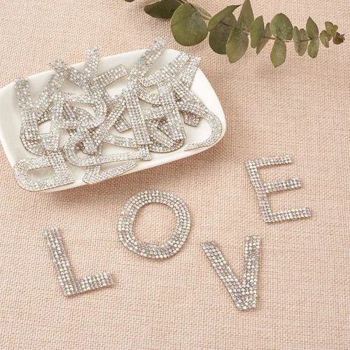 Miniatura 2 de Mega Pet 52 parches de diamantes de imitación de cristal de la A ~ Z, parches adhesivos termofusibles en caliente, apliques para ropa, mochilas