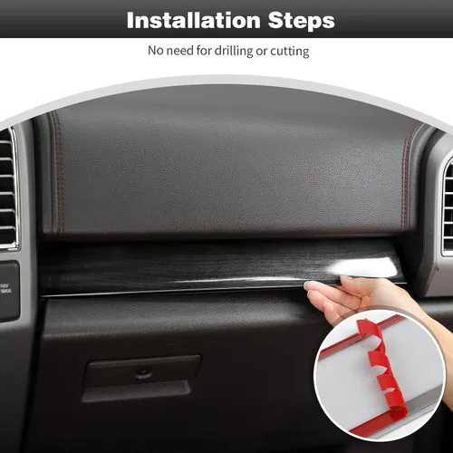 Miniatura 4 de CheroCar Para F150 - Panel de cubierta de consola central, accesorios de decoración para Ford F150 2015-2020, grano de madera negra..