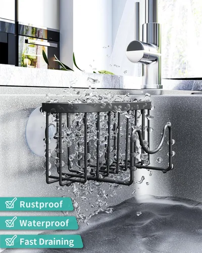 Miniatura 5 de HapiRm Organizador de esponja multifuncional con forma única en M, 2 métodos de instalación, organizador de fregadero de cocina, organizador