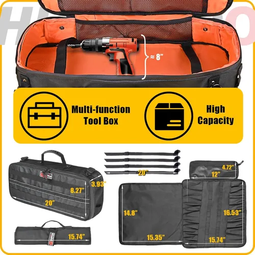 Miniatura 3 de Bolsa organizadora de herramientas de gran capacidad de 20 pulgadas con tira reflectante compatible con UTV, ATV, Polaris Can am Accesorios