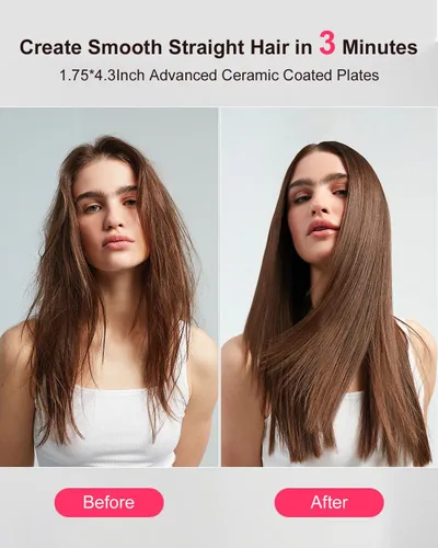 Miniatura 6 de K&K Adavance - Placas anchas para alisar el cabello, placas revestidas de cerámica Adavance, pantalla digital, calentamiento ultrarrápido, apagado