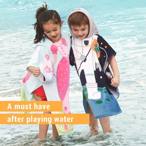 Miniatura 2 de BANGSAUR Toalla con capucha para niños, baño o playa, toallas de algodón suave para niñas, absorbente envolvente de piscina con capucha, poncho bata