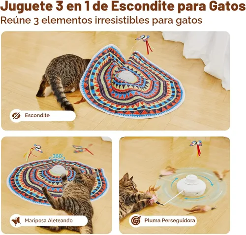 Miniatura 2 de Potaroma Juguetes para gatos recargables, escondite 3 en 1, diversión interactiva automática, mariposa aleteante, pluma móvil, varita para gatito