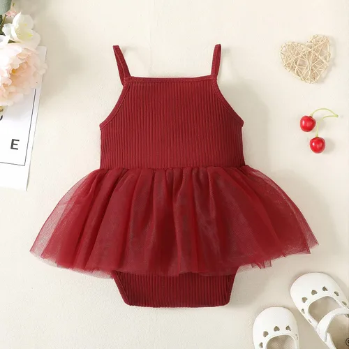 Miniatura 9 de OPAWO Vestido de bebé recién nacido, vestido de verano sin mangas, enterizo con cuello halter, vestido de tul de una pieza, 0-18 meses