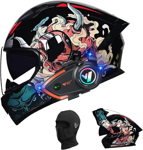 Miniatura 20 de Cascos de motocicleta para hombre, aprobado por DOT, casco de motocicleta de cara completa para adultos, casco de motocicleta con doble visera, D