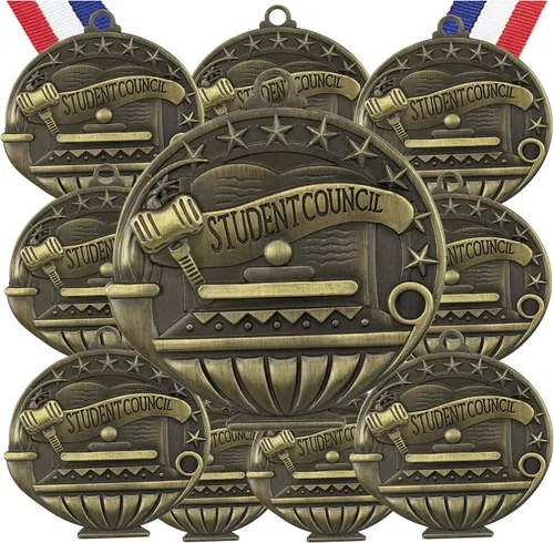 Miniatura 11 de Express Medals Pack of 10 (or More) Engraved Scholastic Academic Award Medals with RWB Neck Ribbons