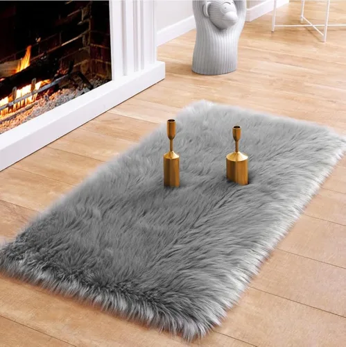 Miniatura 40 de Ciicool Alfombras de Piel de Oveja Sintética Suaves Alfombra de Piel Sintética Suave Beige Alfombra Esponjosa Funda para Silla y Sofá Alfombra