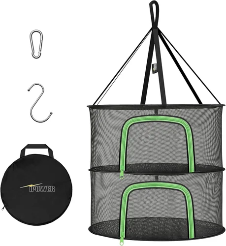 Miniatura 10 de iPower Red de secado plegable de malla para hierbas de 2 pies y 6 capas con cremalleras, anillo resistente para plantas hidropónicas, bolsa