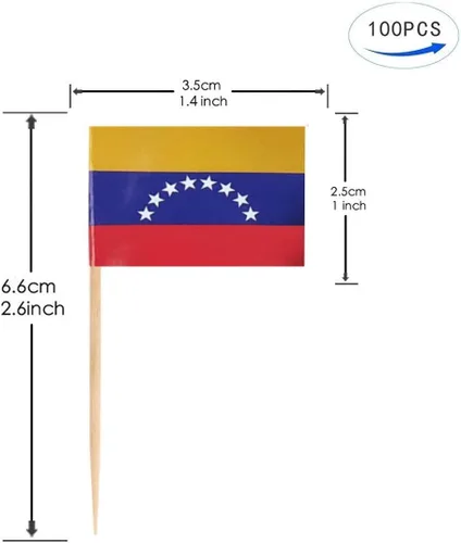 Miniatura 2 de JAVD CYPS - 100 banderas de Venezuela con palillos de dientes de Venezuela, mini palillo pequeño para cupcakes, banderas venezolanas, decoración