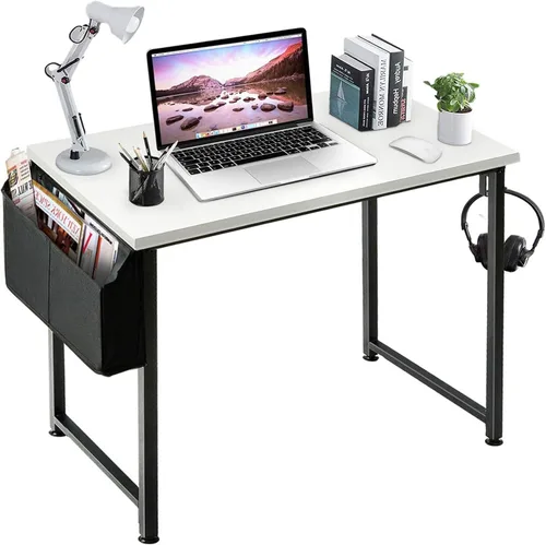 Miniatura 12 de Lufeiya Escritorio de computadora blanco para espacios pequeños, oficina en casa, 39 pulgadas, moderno escritorio de estudio para PC con gancho