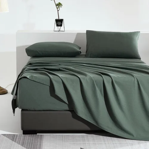 Miniatura 7 de TUMEI - Juego de ropa de cama de lino de 4 piezas, tamaño king, verde, suave, transpirable y duradero, con sábana ajustable de bolsillo profundo