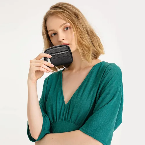 Miniatura 6 de SENDEFN Monedero para mujer de cuero con doble cremallera alrededor de bolsa pequeña, Negro -, 5256