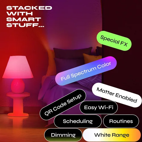 Miniatura 9 de LIFX Paquete de 2 bombillas inteligentes A19, RGBW que cambian de color + blanco sintonizable, 800 lúmenes, compatible con materia, funciona