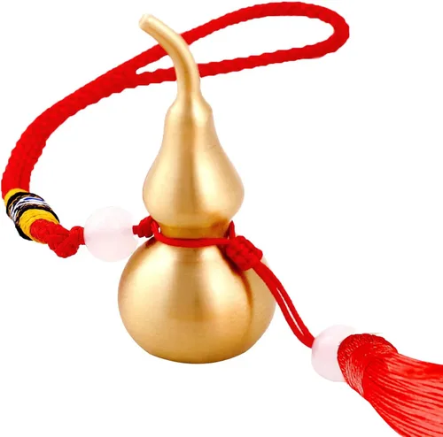 Adornos colgantes de Feng Shui, calabaza dorada de Wu Lou, con tira de la suerte roja, tesoro ideal para colgante de automóvil, dormitorio, puerta,