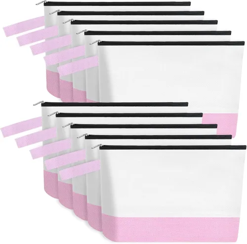 Miniatura 75 de 10 bolsas de maquillaje de lona de algodón con parte inferior y correa, bolsa de cosméticos multiusos con cremallera, bolsa de aseo de viaje, bolsa