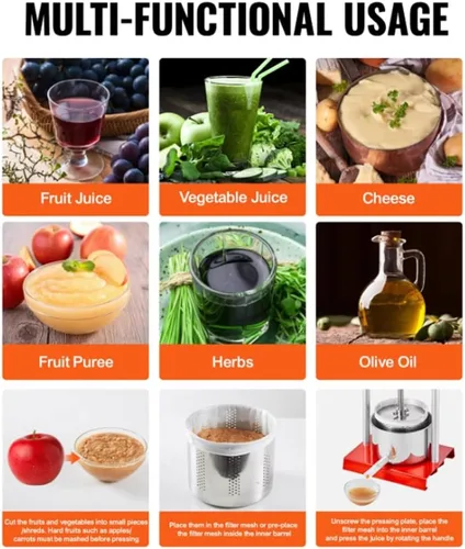 Miniatura 7 de Prensa manual de vino de frutas para cocina, extracción eficiente de jugo, separador de residuos, ahorro de tiempo, ideal para limón, sandía, fresa