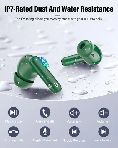 Miniatura 8 de Auriculares inalámbricos, Bluetooth 5.4, estéreo de bajos, auriculares con micrófono con cancelación de ruido, pantalla LED en el oído, llamadas