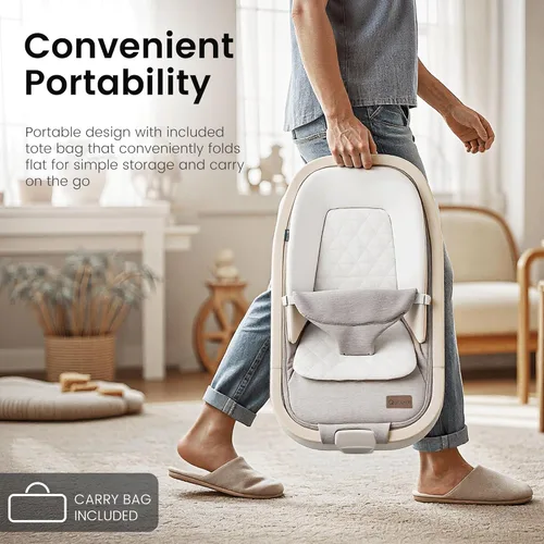 Miniatura 5 de Qutanix 2-en-1 Mecedora y Silla para Bebés, Asiento Portátil para Bebés de 0 a 9 Meses, Silla de Balancín con 3 Posiciones Reclinables, Acentos