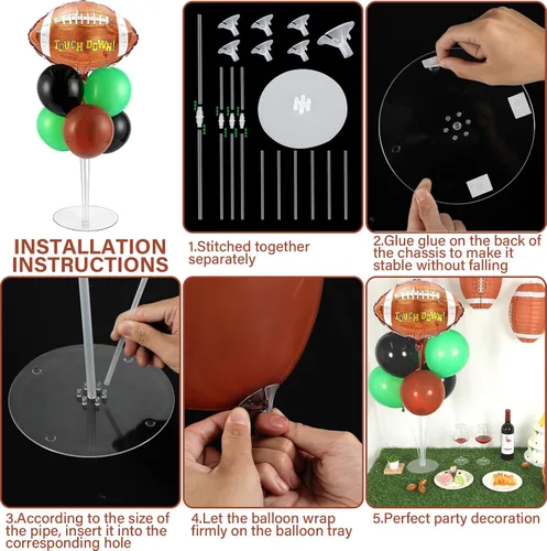 Miniatura 3 de Kit de soporte para globos de fiesta de fútbol 2 juegos con 2 globos de rugby de aluminio tipo bola, centro de mesa temático de fútbol para mesas