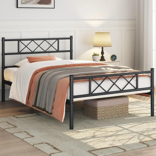 Miniatura 3 de Yaheetech Base de cama de plataforma metálica tamaño Twin con cabecero y piecero simples, base de colchón para almacenamiento debajo de la cama