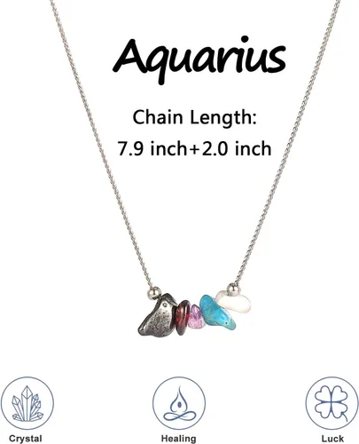 Miniatura 6 de Collar del zodiaco para mujer, cristales naturales y piedras curativas, gargantilla de signo del zodiaco con cuentas de Piscis, collares de chakras