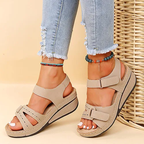 Miniatura 3 de Sandalias ortopédicas de moda para mujer, pantuflas para caminar con soporte de arco, puntera abierta, correa de tobillo, alpargatas de plataforma