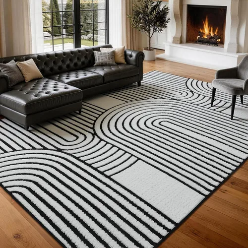 Miniatura 14 de YIHOUSE Alfombras de leopardo de 6 x 9 pies, alfombra suave de felpa lavable de pelo alto y bajo, antideslizante, no desprende pelusa, alfombra