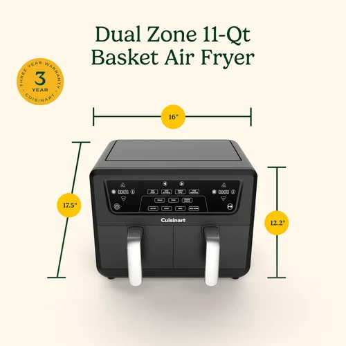 Miniatura 8 de Cuisinart Freidora de aire de 2 cestas, 2-4.25 QT, total 8.5 QT, 4 funciones: freír al aire, asar, hornear y mantener caliente, características Sync