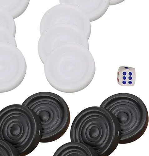 Miniatura 7 de Damas de plástico, 0.866 in negro blanco backgammon damas internacional portátil chips piezas conjunto para niños