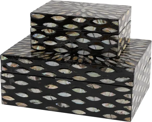 Miniatura 12 de Deco 79 Caja decorativa geométrica hecha a mano con concha de madreperla, mosaico de puntos, caja de almacenamiento para recuerdos, con acentos Crema