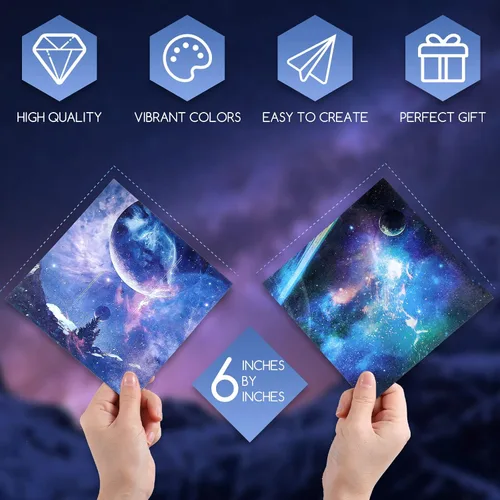 Miniatura 2 de Juego de 150 hojas de papel de origami de doble cara de 6 x 6 pulgadas, hermoso papel de álbum de recortes de cielo galaxia espacio exterior
