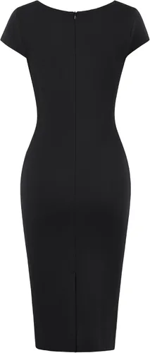 Miniatura 2 de MUXXN Vestido de tubo para mujer, estilo vintage, con cuello cuadrado, manga casquillo, volantes, para trabajo, negocios, bodycon
