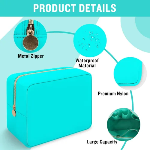 Miniatura 3 de Iqimott Bolsa Grande de Maquillaje de Nylon para Viaje, Bolsa de Cosméticos Preppy Grande Organizadora de Maquillaje de Nylon Bolsa de Artículos