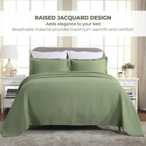 Miniatura 4 de Cubrecama doble Superior Diamond Solitaire de algodón de primera calidad Jacquard Matelassé con fundas de almohada a tono, color aguamarina, Verde