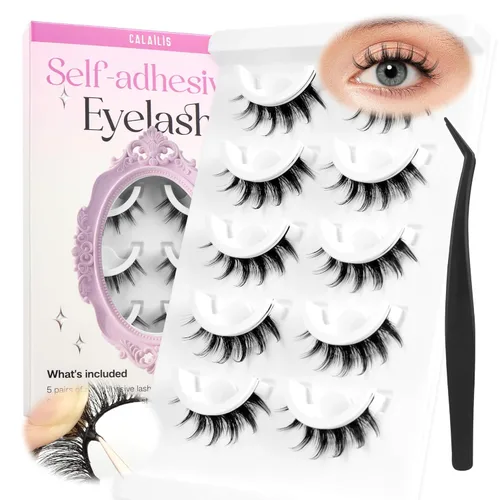Miniatura 9 de CALAILIS Pestañas autoadhesivas, 5 pares de pestañas postizas a presión de aspecto natural, sin pegamento, reutilizables, pestañas postizas