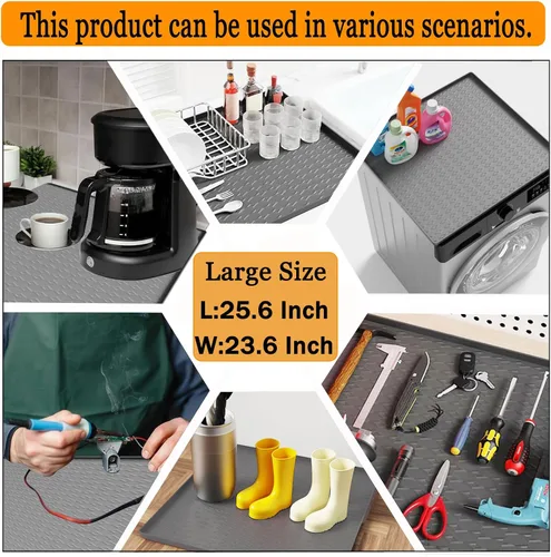 Miniatura 5 de Tapete protector superior de silicona para lavadora y secadora, 25.6 x 23.6 pulgadas, antideslizante, impermeable, resistente al calor, resistente