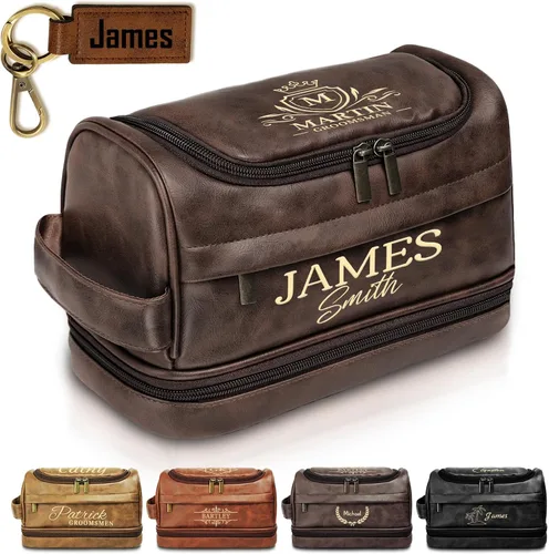 Miniatura 12 de Neceser personalizado para hombres, regalo de graduación para él, bolsa de afeitar de viaje personalizada de cuero grabado, regalos del día