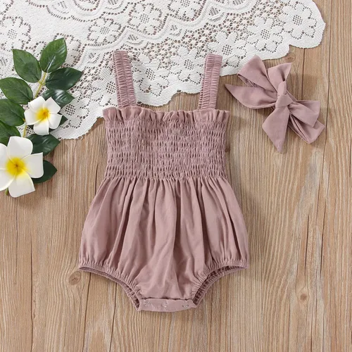 Miniatura 50 de Mameluco para bebés y niñas de 3, 6, 9, 12, 18 meses, enterizo de manga corta, fruncido, faldas y dobladillo, diadema