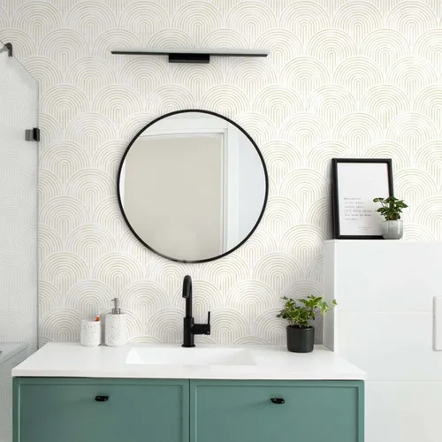 Miniatura 2 de Papel tapiz neutro para despegar y pegar, papel de contacto bohemio, geométrico, autoadhesivo, extraíble, para dormitorio, baño, cubículo, beige