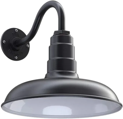 Miniatura 76 de Steel Lighting Co. Topanga - Luz de granero Montaje en pared al aire libre Domo de 14 pulgadas Cuello de cisne de 11 pulgadas Luz de garaje